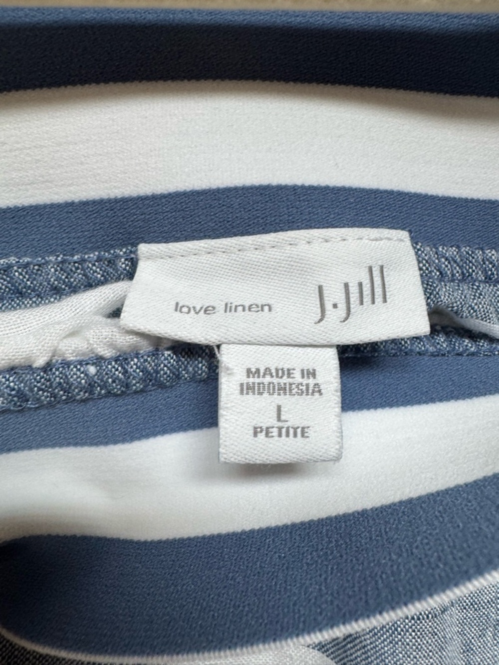 J. Jill Love Linen Seaside Striped Midi Skirt Blue White Button Side Coastal LP - Picture 6 of 9